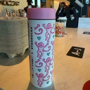Starbucks Roller Rabbit Pink and White Tumbler with Green Accents